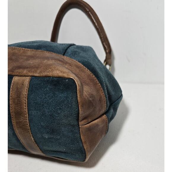 Anabaglish Suede/Leather Drawstring Hobo Shoulder Bag Purse Teal with Brown Trim - Picture 8 of 15
